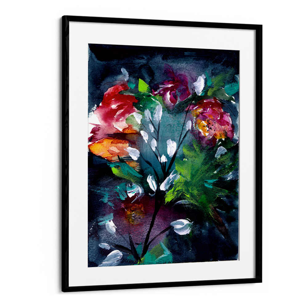 NIGHT GARDEN III , FLORAL FLOWER PAINTINGS