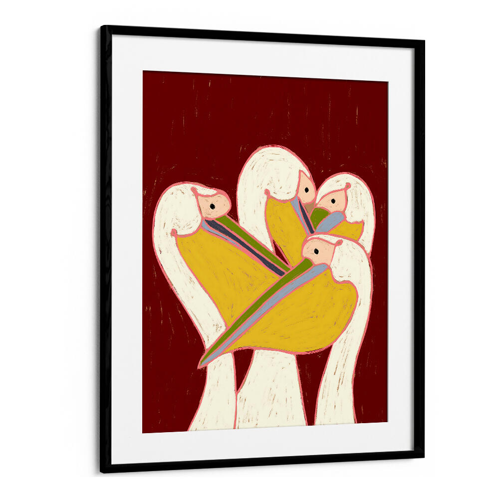 PELICANS OF THE BURGUNDY SKY  ,ANIMAL PAINTINGS