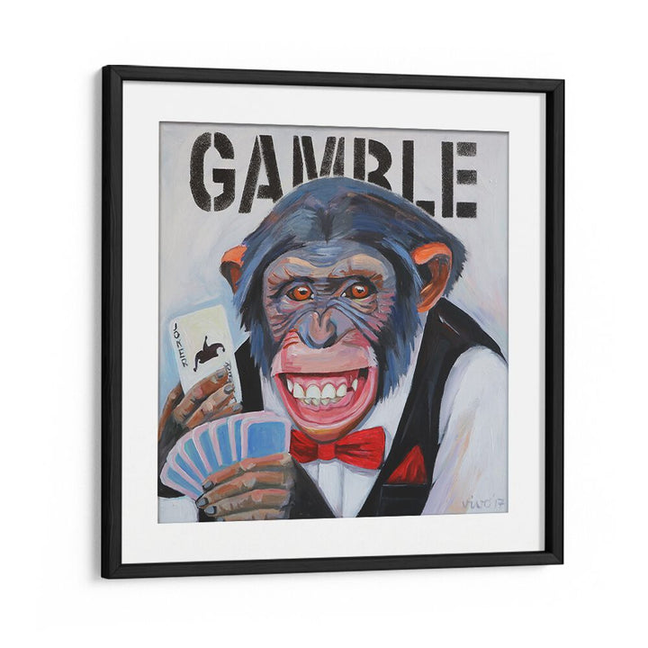 Vibrant PRIMATE'S POKER FACE, COMIC POSTERS showcase a clever monkey at a poker table, perfect for art lovers.