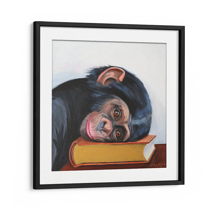Whimsical RESTING MONKEY HEAD ON A BOOK, COMIC POSTERS perfect for comic art lovers and unique home decor.