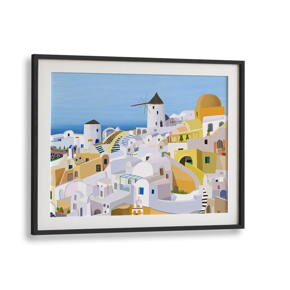 SANTORINI, YELLOW AND WHITE GREEK , TRAVEL POSTERS