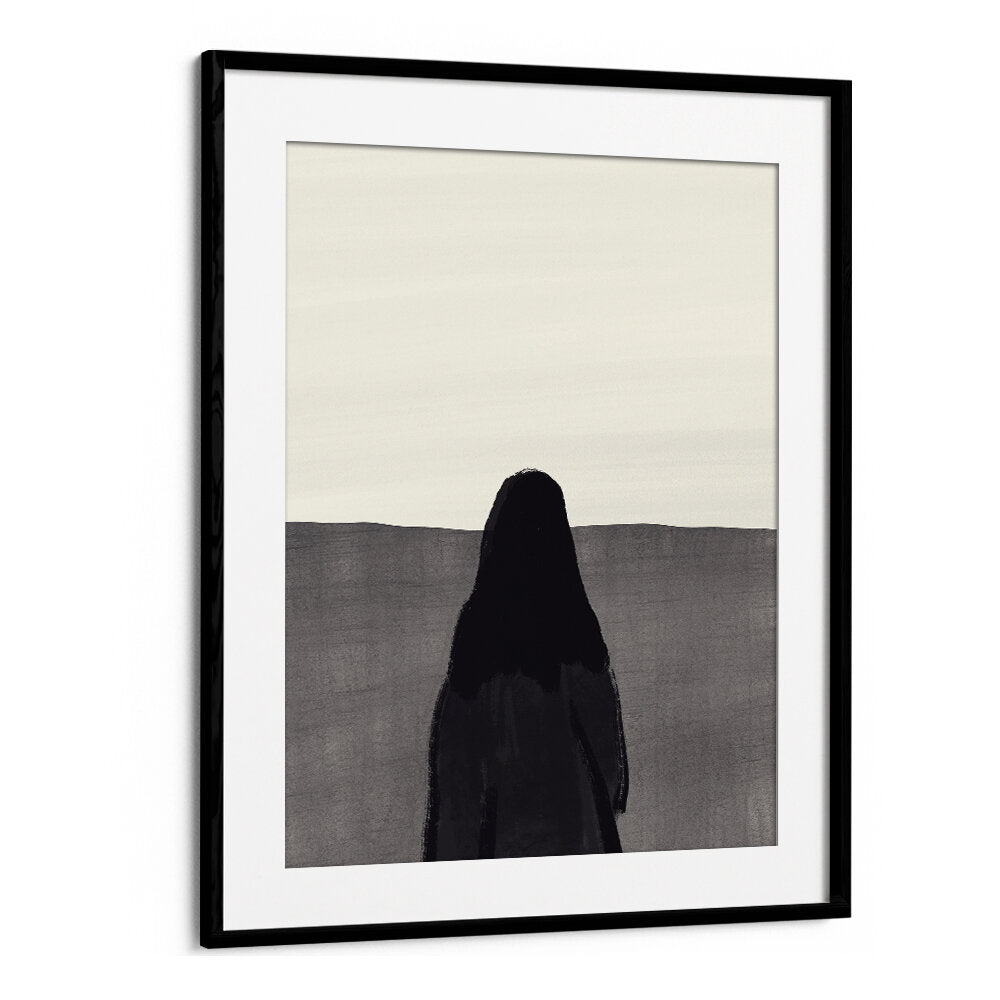 STANDING AGAINST A SERENE , ABSTRACT PAINTINGS