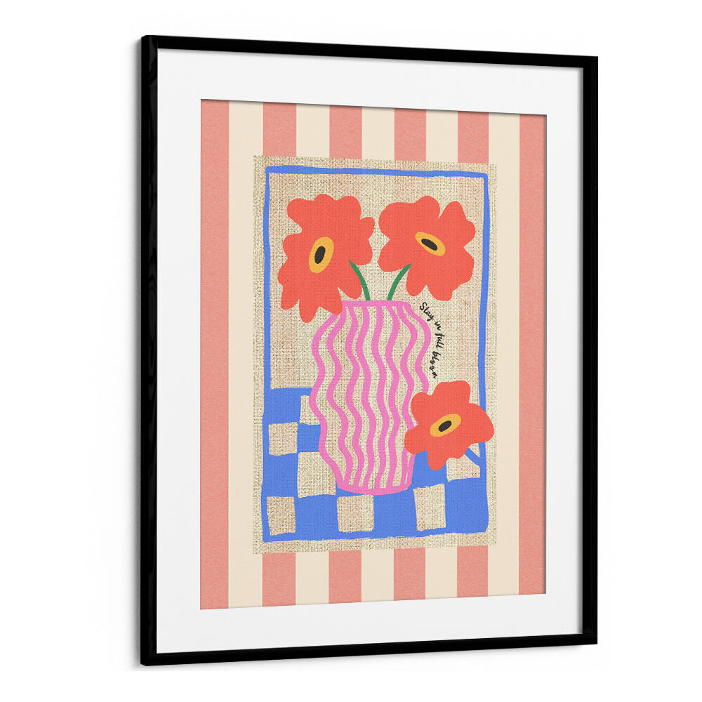 STAY IN FULL BLOOM FLOWERS ON STRIPES , FLORAL FLOWER PAINTINGS