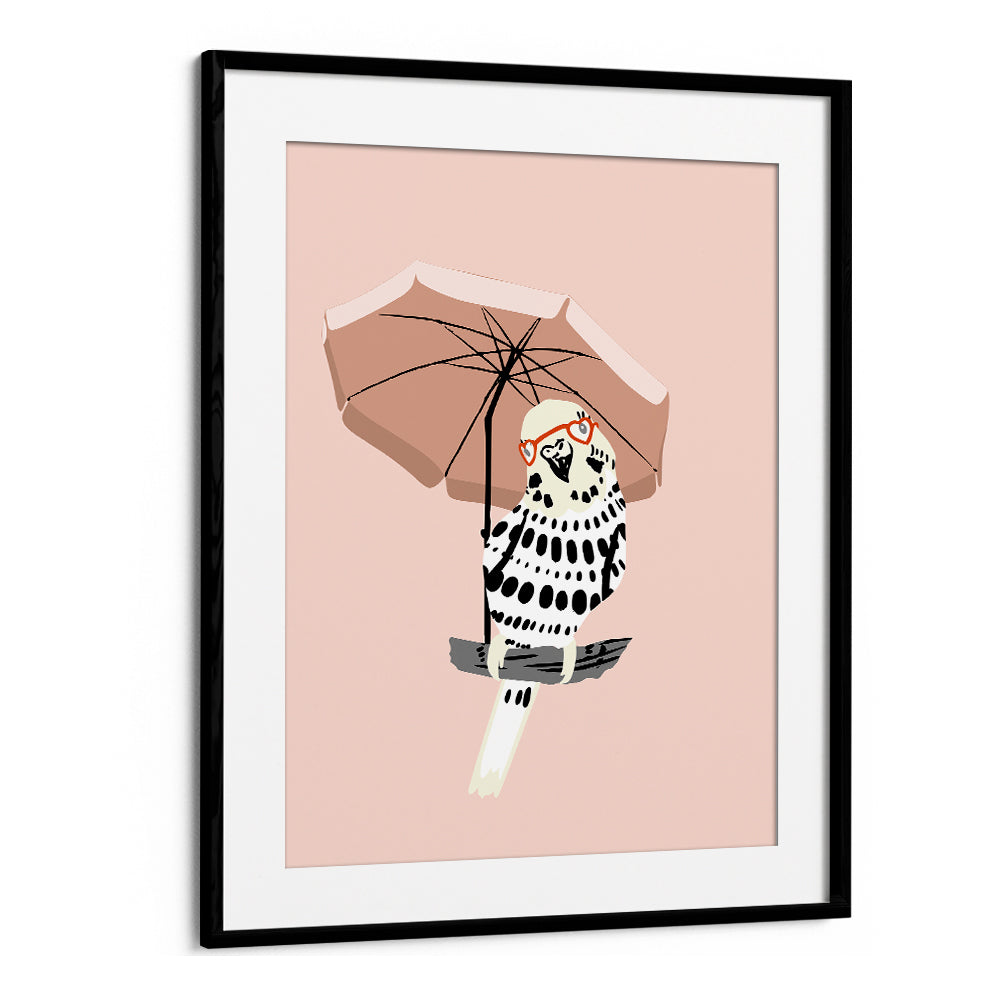 STYLISH BUDGIE UNDER UMBRELLA