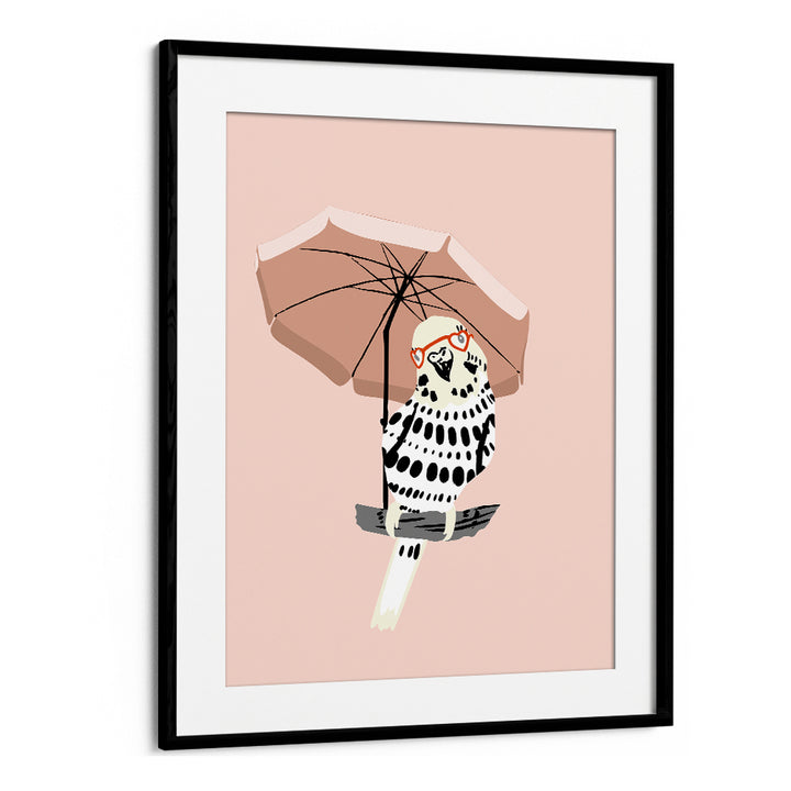 STYLISH BUDGIE UNDER UMBRELLA