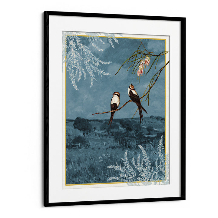 SWALLOWS IN BLUE LANDSCAPE
