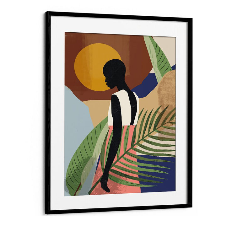 Vibrant TROPICAL GIRL SHAPE, BOHO ART PAINTINGS showcasing a stylish silhouette against colorful, dreamy backgrounds.