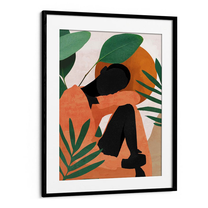Vibrant TROPICAL GIRL SHAPE II, PORTRAITS artwork showcasing abstract emotions with rich colors and foliage accents.