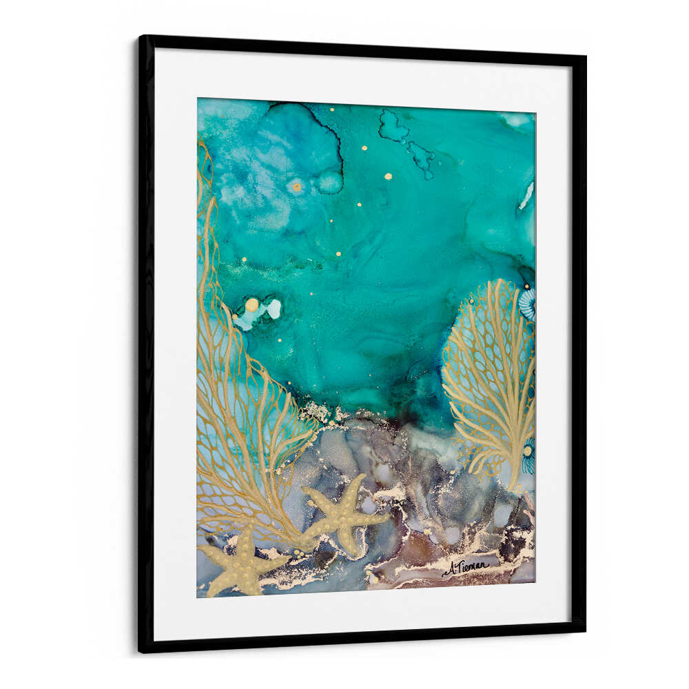 Stunning TURQUOISE WATERS NO II, BEACH PAINTINGS artwork featuring serene turquoise hues and elegant coastal elements.
