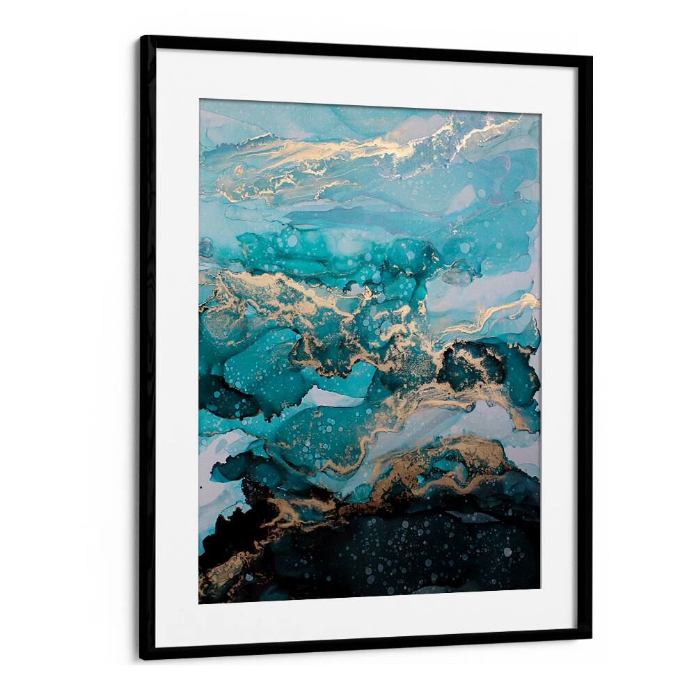 Stunning UNDER THE SEA, ABSTRACT PAINTINGS with vibrant blues and gold accents, perfect for enhancing any space.