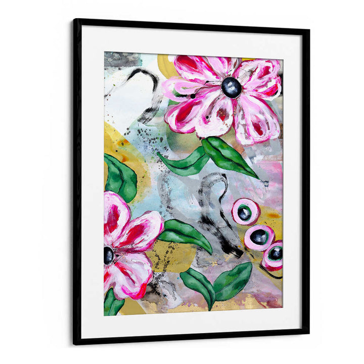 VIBRANT PINK FLOWERS AND GREEN LEAVES , FLORAL FLOWER PAINTINGS