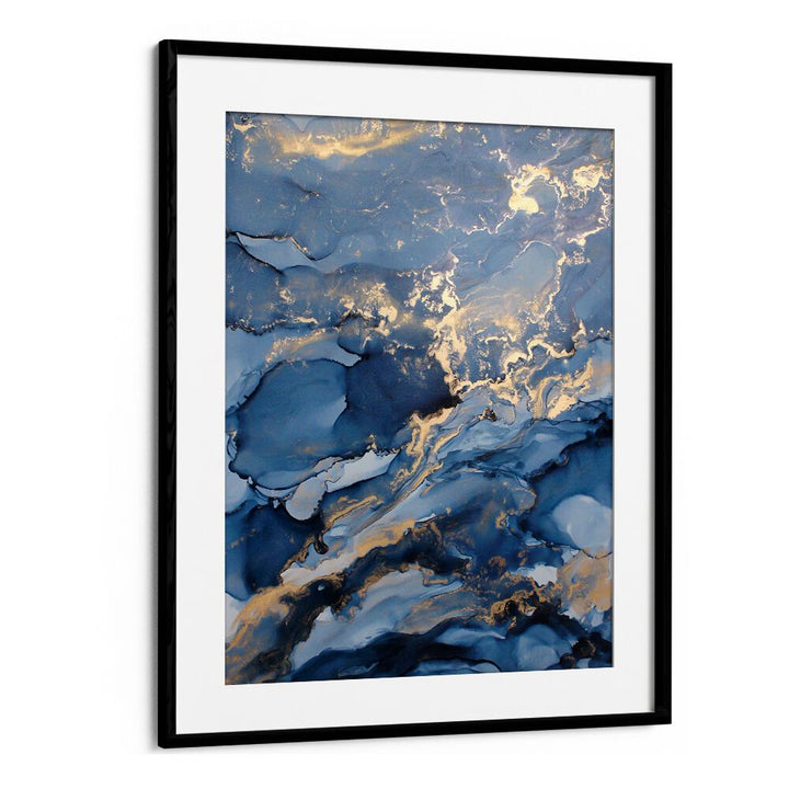 Stunning WAVES III, ABSTRACT PAINTINGS featuring deep blues and gold accents, perfect for elevating any space.