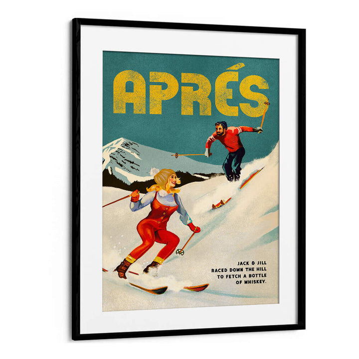 WHISKEY SKI COUPLE , VINTAGE TRAVEL POSTERS