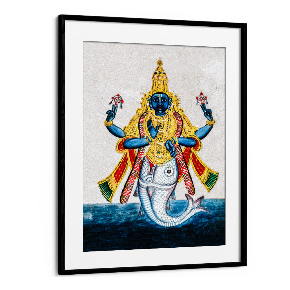 VISHNU IN HIS INCARNATION AS MATSYA , INDIAN ART PAINTINGS