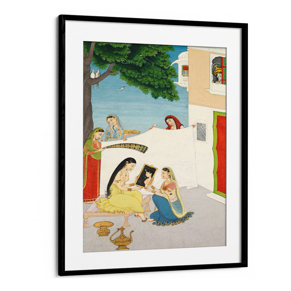 TOILETTE OF RADHA , INDIAN ART PAINTINGS