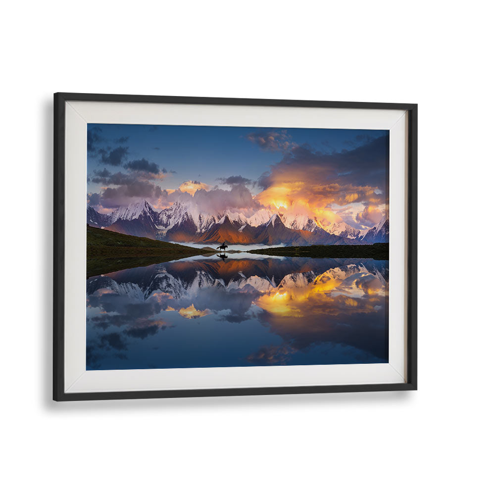 Stunning MOUNTAINS IN SICHUAN, PHOTOGRAPHY PRINTS showcasing vibrant landscapes and serene reflections at sunset.