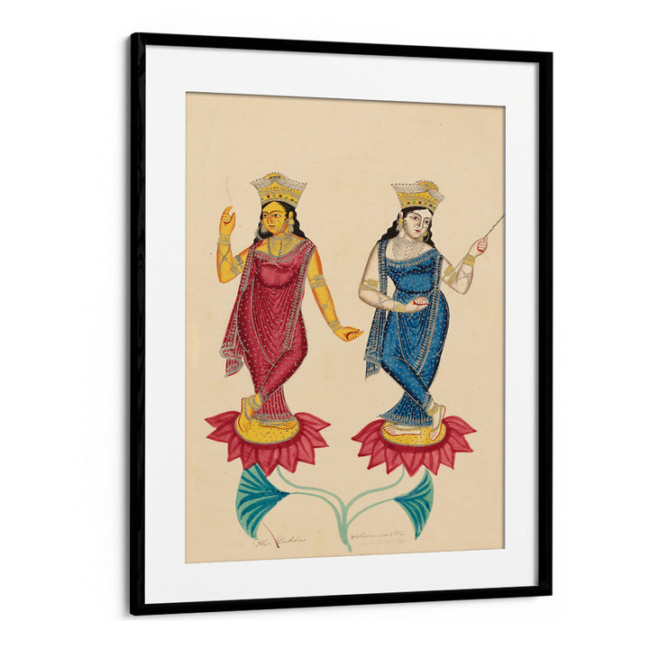 TWO FEMALE DEITIES , INDIAN ART PAINTINGS