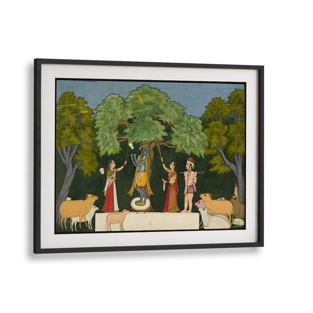 KRISHNA ENTERTAINS HIS COMPANIONS , INDIAN ART PAINTINGS