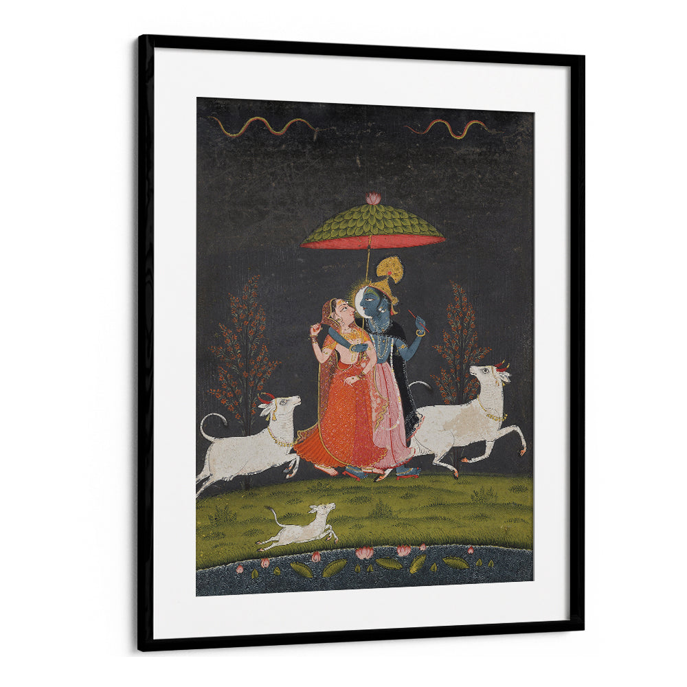 RADHA AND KRISHNA IN THE RAIN , INDIAN ART PAINTINGS