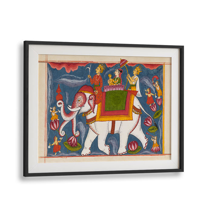 INDRA CONVEYING JINA RISHABHANATHA ON AIRAVATA , INDIAN ART PAINTINGS