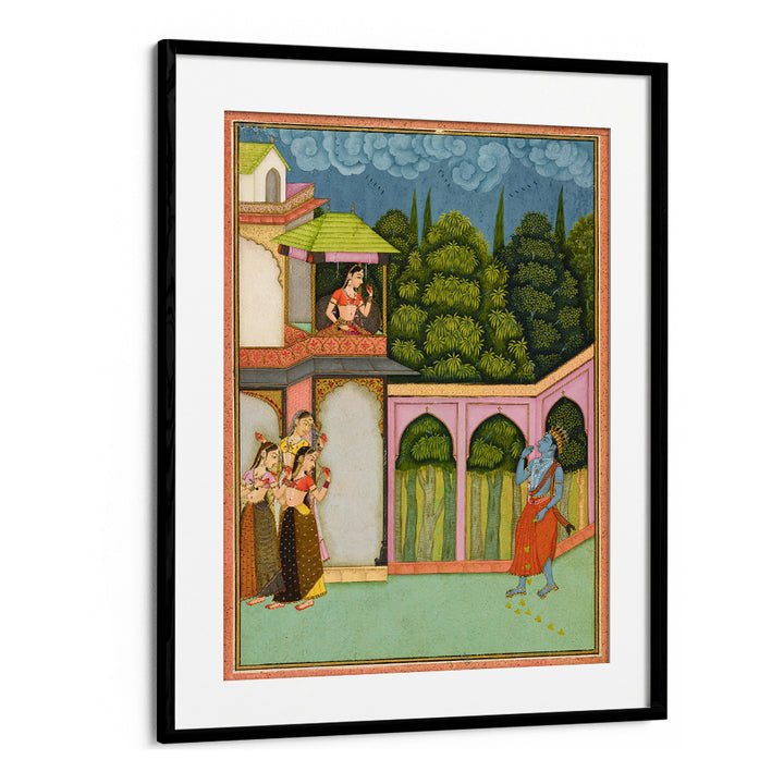 KRISHNA APPROACHES RADHA , INDIAN ART PAINTINGS