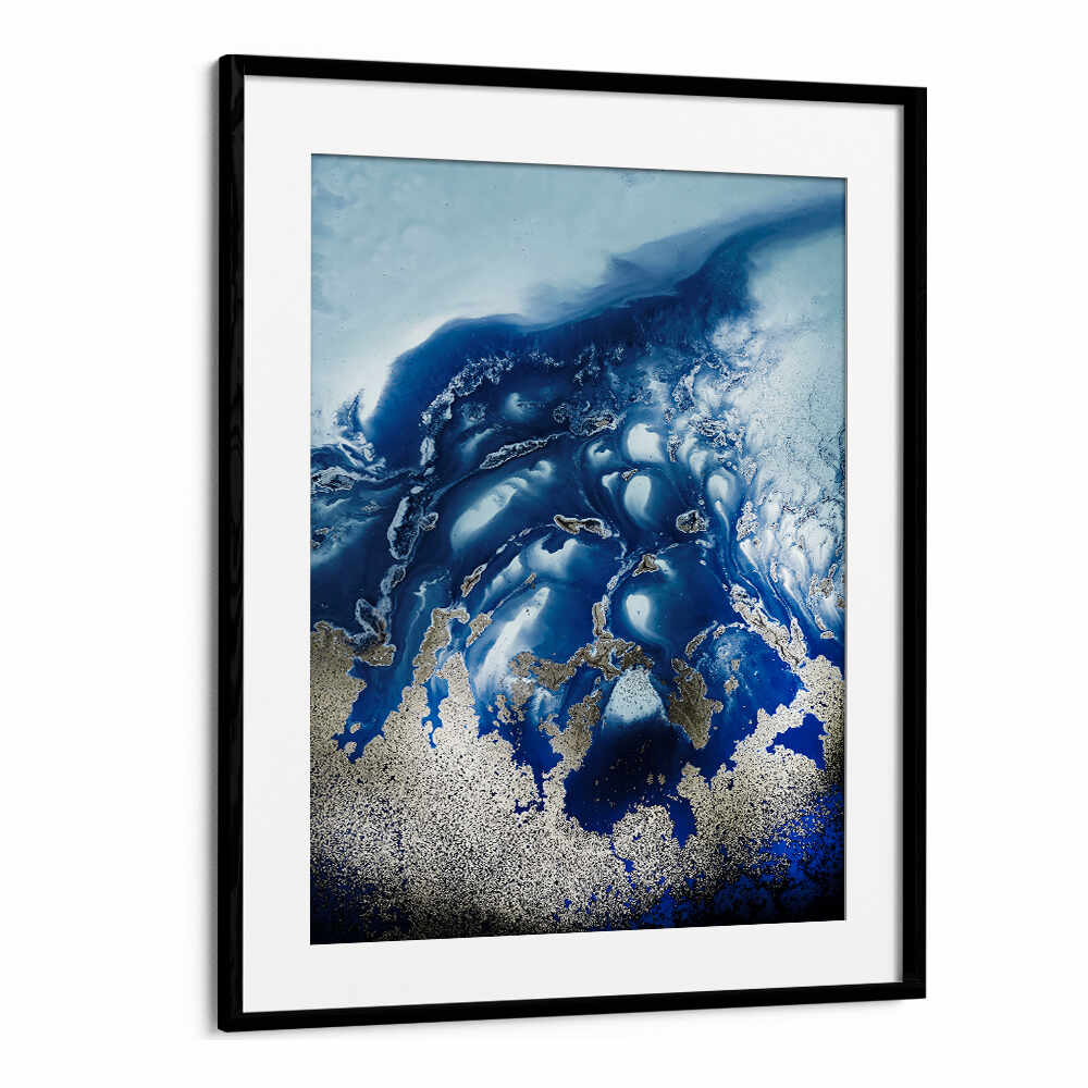 Soothing Ocean Wave, Abstract Paintings featuring calming blue tones and textured gold accents for a serene ambiance.
