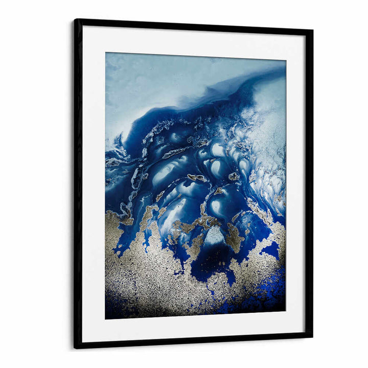 Soothing Ocean Wave, Abstract Paintings featuring calming blue tones and textured gold accents for a serene ambiance.
