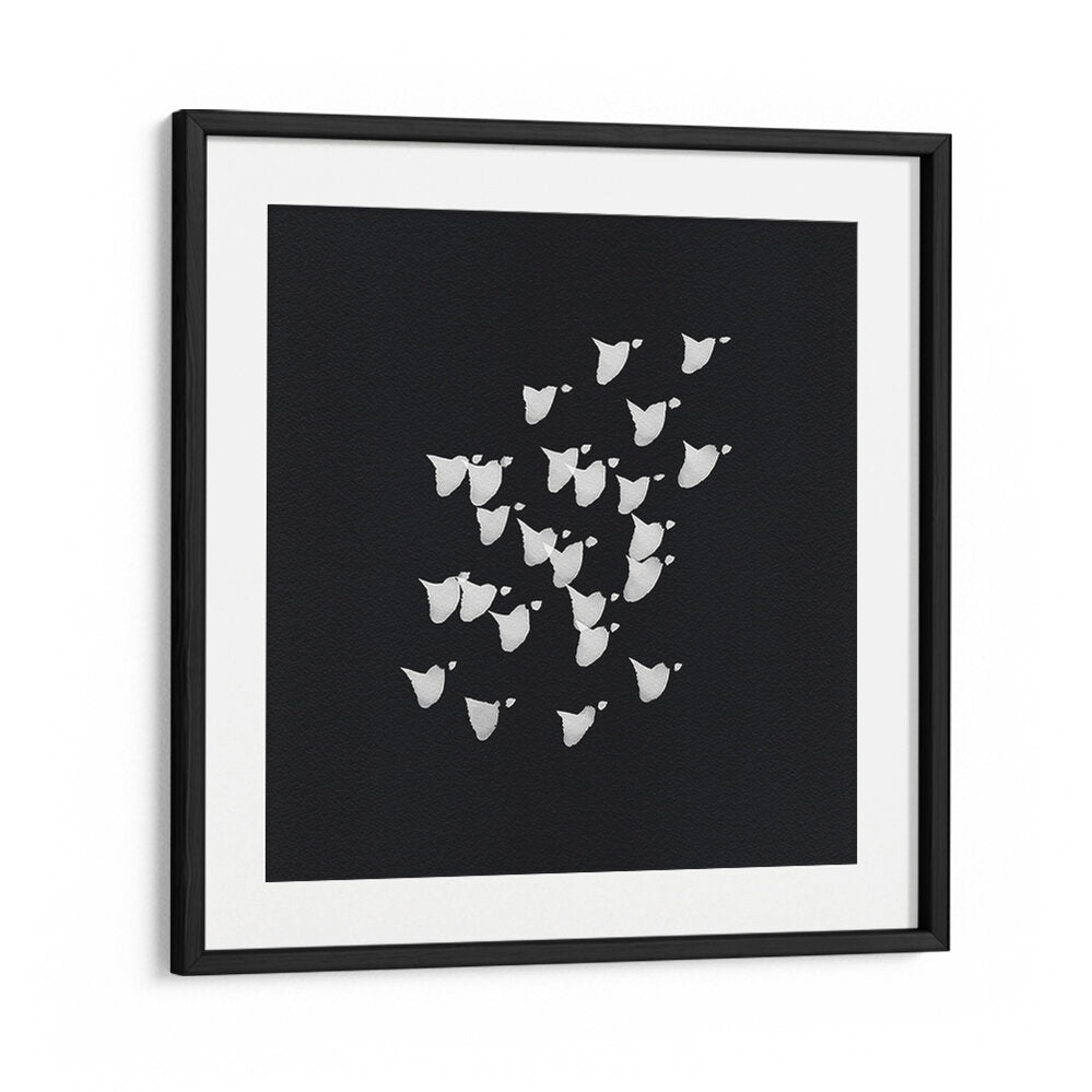 Captivating BIRDS IN FLIGHT UPWARDS BW, ABSTRACT PAINTINGS showcasing ethereal freedom in modern artistry for your space.