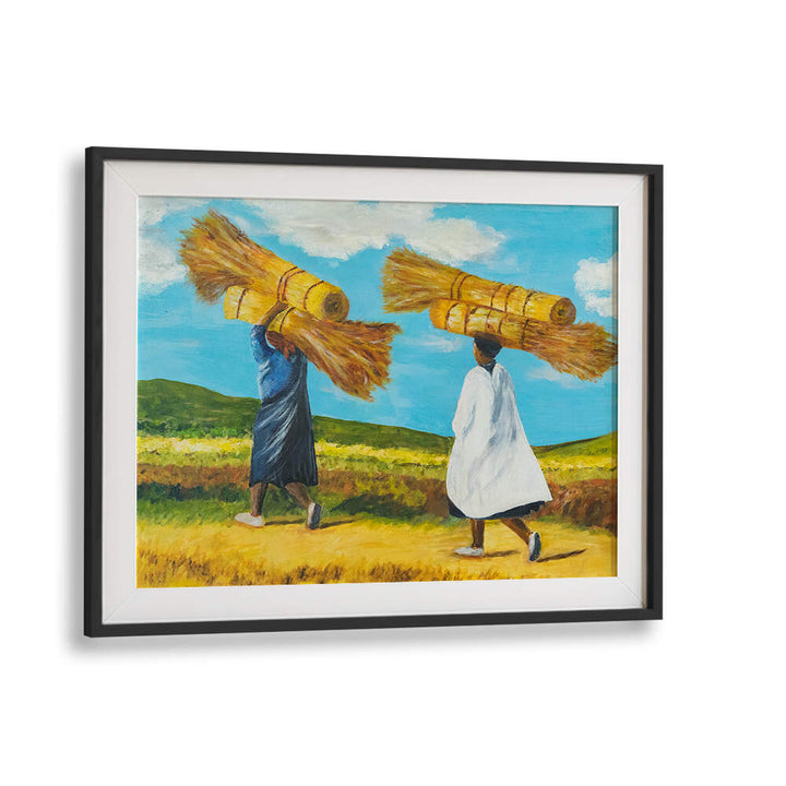 Colorful BALANCE, INDIAN ART PAINTINGS featuring workers carrying bundles, celebrating traditional Indian culture.