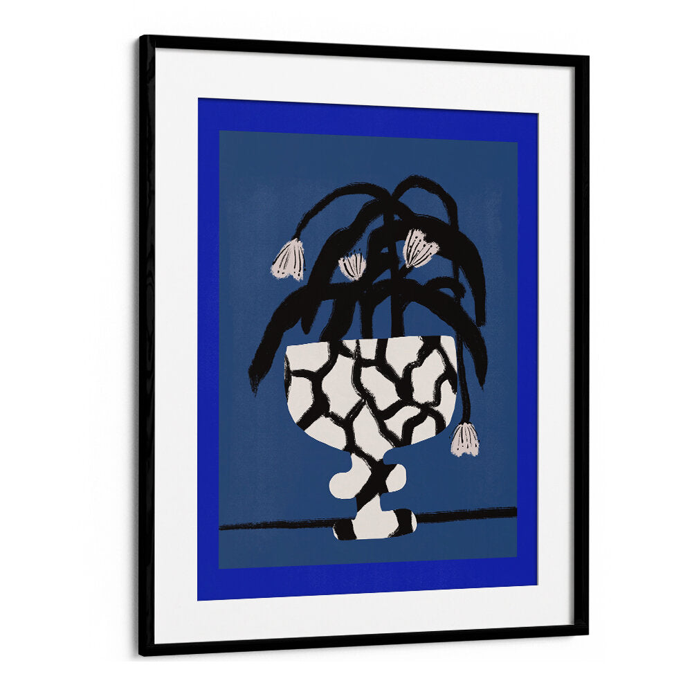 CRACKED VASE IN BLUE , FLORAL FLOWER PAINTINGS