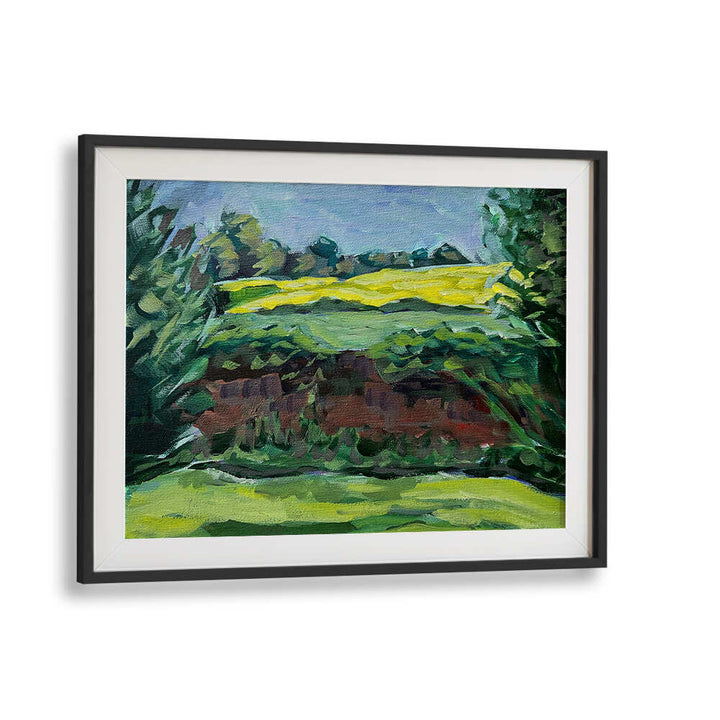 CANOLA FIELD , LANDSCAPE PAINTINGS by Blackmount showing sunlit yellow canola blooms across rolling countryside
