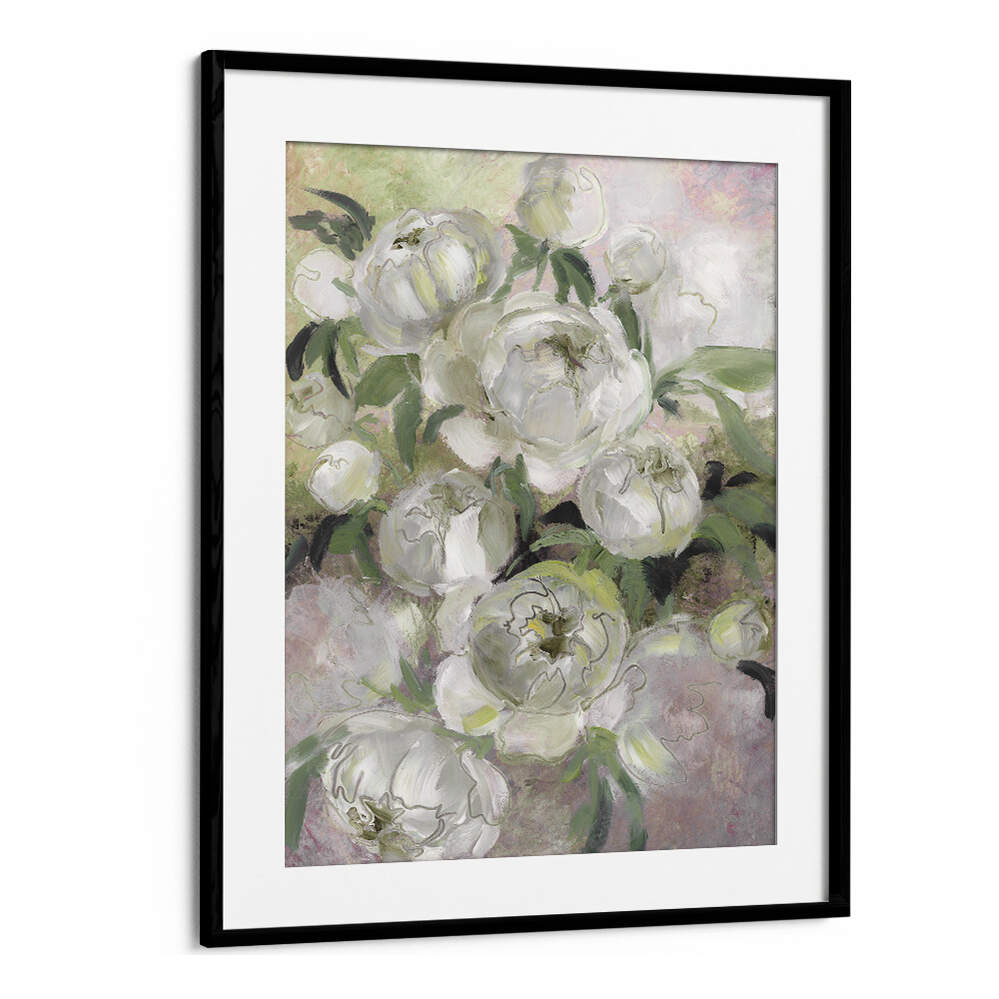 SADY PAINTERLY FLORALS IN GREEN , FLORAL FLOWER PAINTINGS