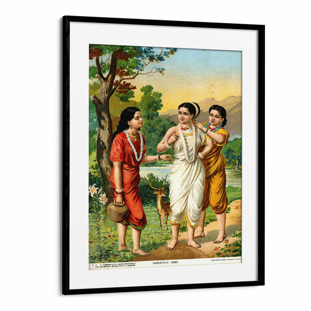 SHAKUNTALA AND SAKHIS , INDIAN ART PAINTINGS