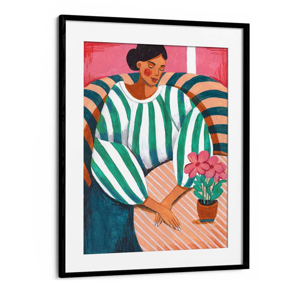 WOMAN IN STRIPES IN THOUGHT , PORTRAITS & FIGURATIVE ILLUSTRATIONS