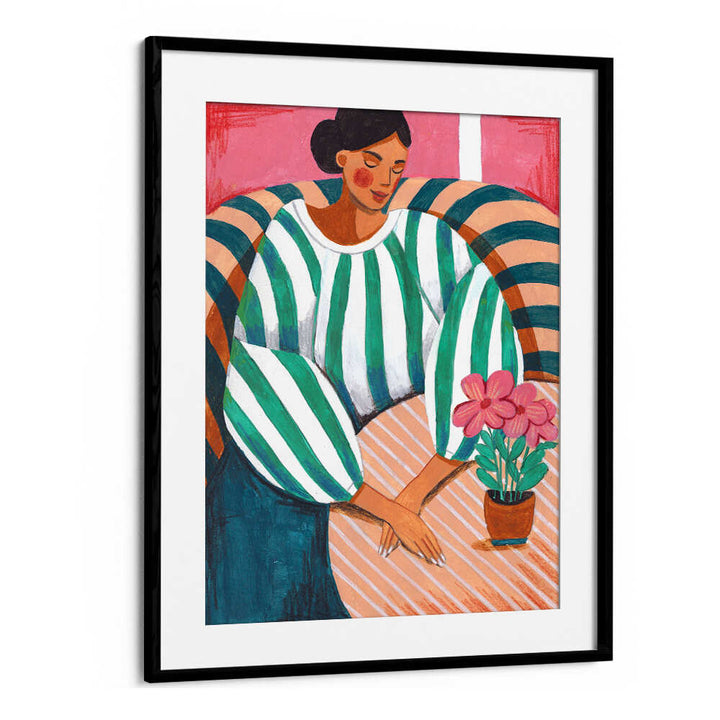 WOMAN IN STRIPES IN THOUGHT , PORTRAITS & FIGURATIVE ILLUSTRATIONS