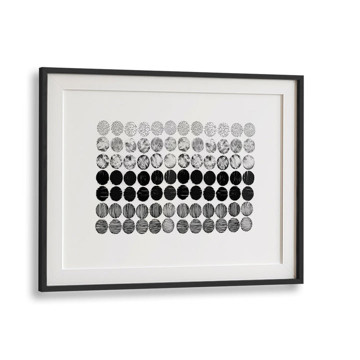 Decorate your space with MEDITATION CIRCLES II, ABSTRACT PAINTINGS, featuring a unique blend of black and white patterns.