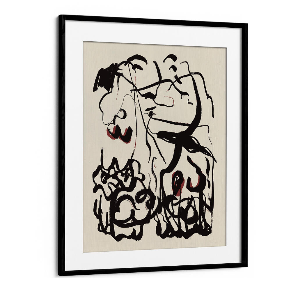 BLACK LINES AND SUBTLE RED ACCENTS , ABSTRACT PAINTINGS