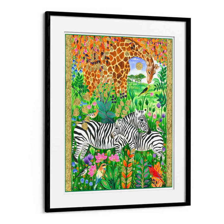 GIRAFFE AND ZEBRAS , ANIMAL PAINTINGS