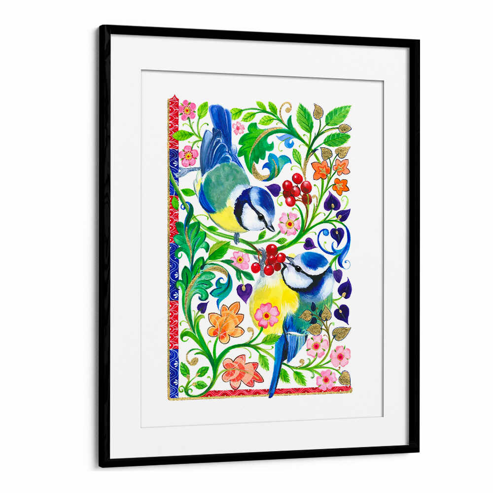 BLUE TITS AND BERRIES , ANIMAL PAINTINGS