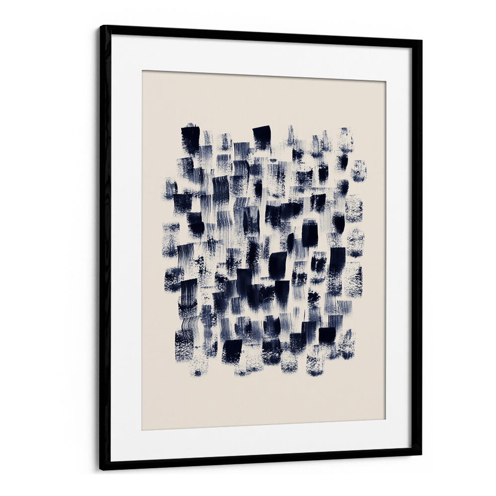 Elegant abstract navy rain on cream painting, showcasing rich hues in modern artistry. Perfect for sophisticated decor.