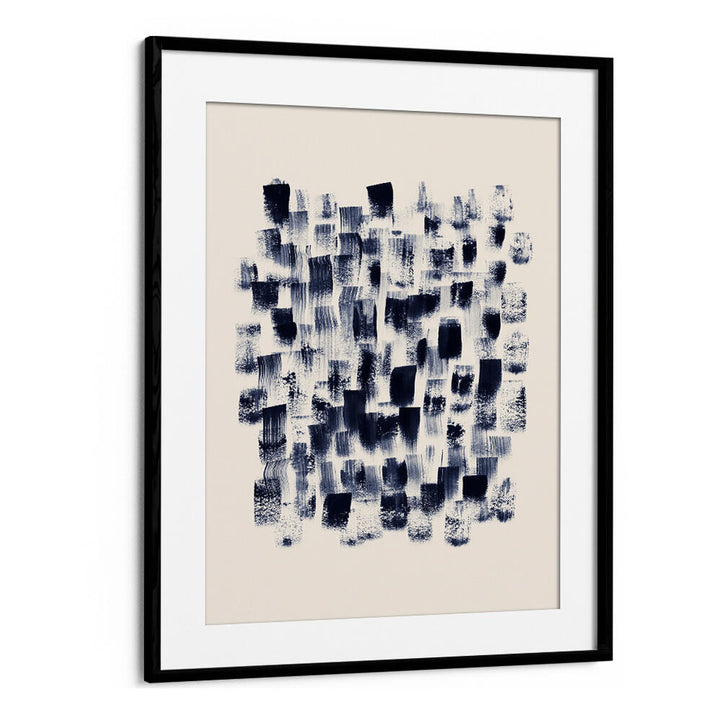 Elegant abstract navy rain on cream painting, showcasing rich hues in modern artistry. Perfect for sophisticated decor.