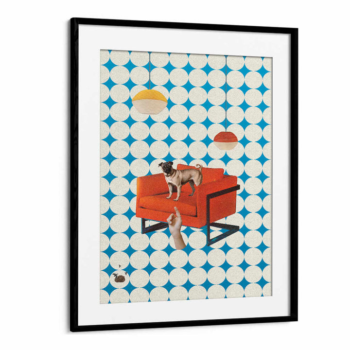 Surreal art print "IT WAS YOU" featuring a dog on an orange couch, perfect for adding whimsy to any space.