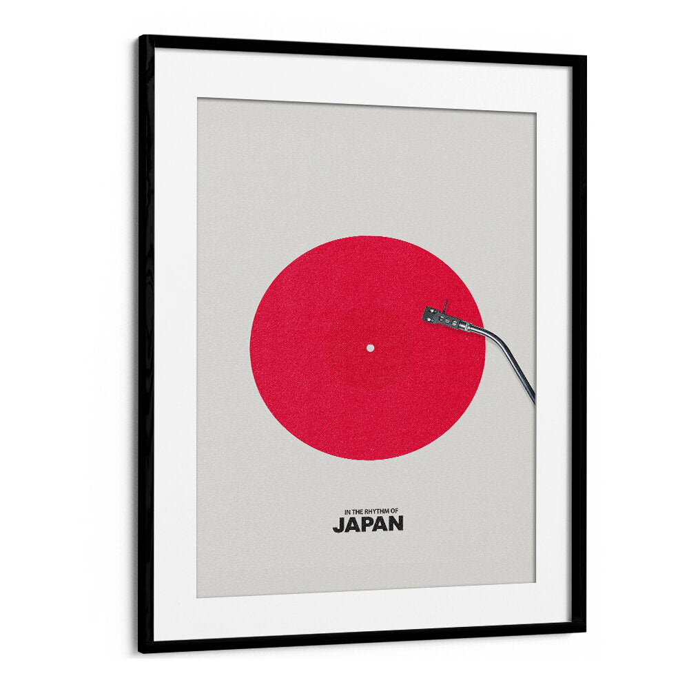 Stylish JAPAN RHYTHM, JAPANESE PAINTINGS artwork featuring a red vinyl record for a contemporary touch.