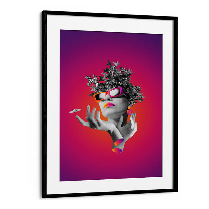 Surreal art print featuring a stylish lady in pink, showcasing vibrant colors in the LADY ON PINK, SURREAL ART PRINTS collection.