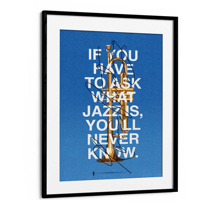 Stylish LOUIS, MUSIC POSTERS featuring a trumpet and a jazz quote, ideal for music lovers and decor enthusiasts.