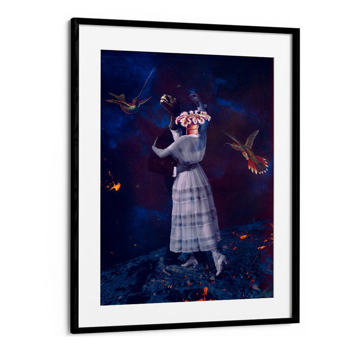 SLOW MOTION, SURREAL ART PRINTS showcase a dreamy scene with vibrant colors and whimsical characters dancing in space.