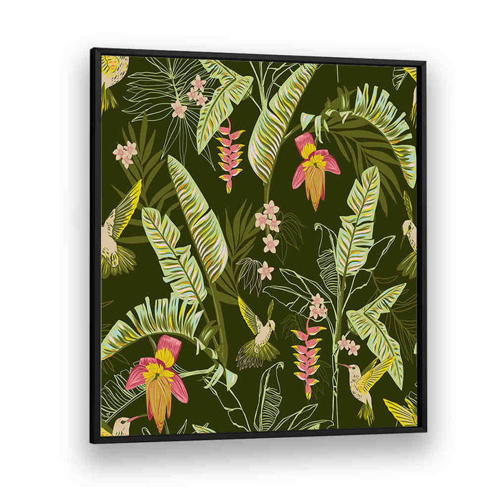 BANANA LEAVES AND HUMMINGBIRDS , FLORAL FLOWER PAINTINGS