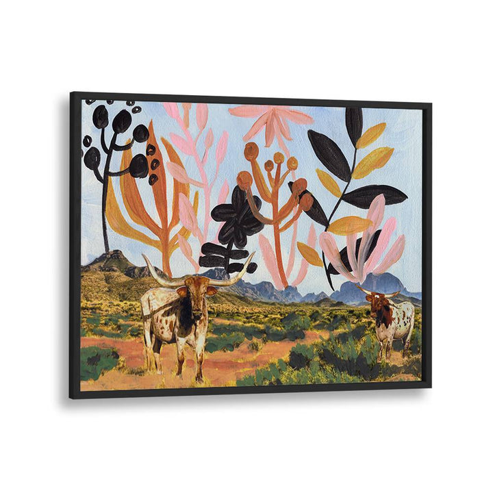 BIG BEND TEXAS LONGHORNS COLLAGE , ANIMAL PAINTINGS