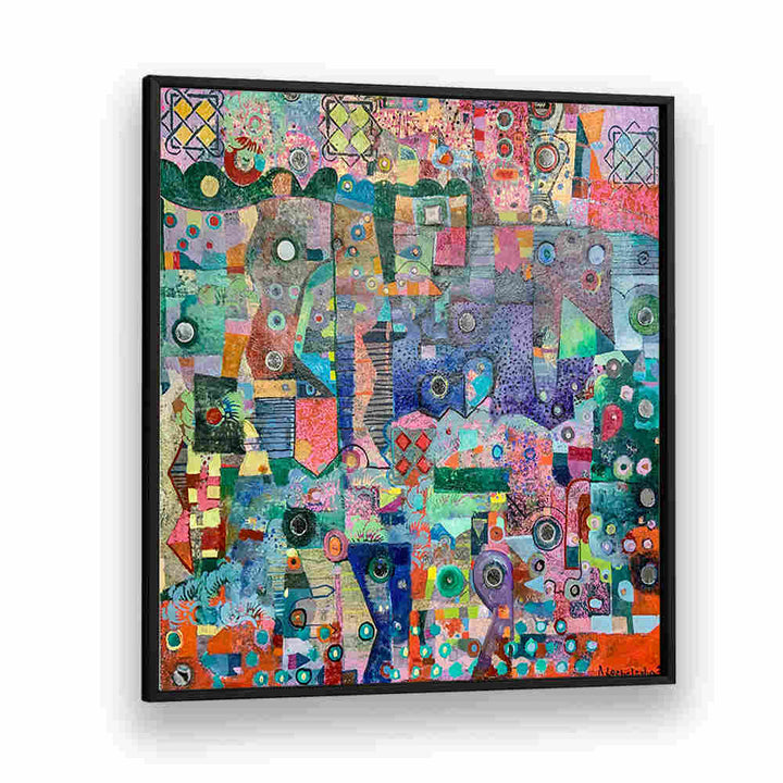 BLUE MIRRORS , ABSTRACT PAINTINGS — luminous azure, indigo and teal layered abstract canvas with subtle metallic accents