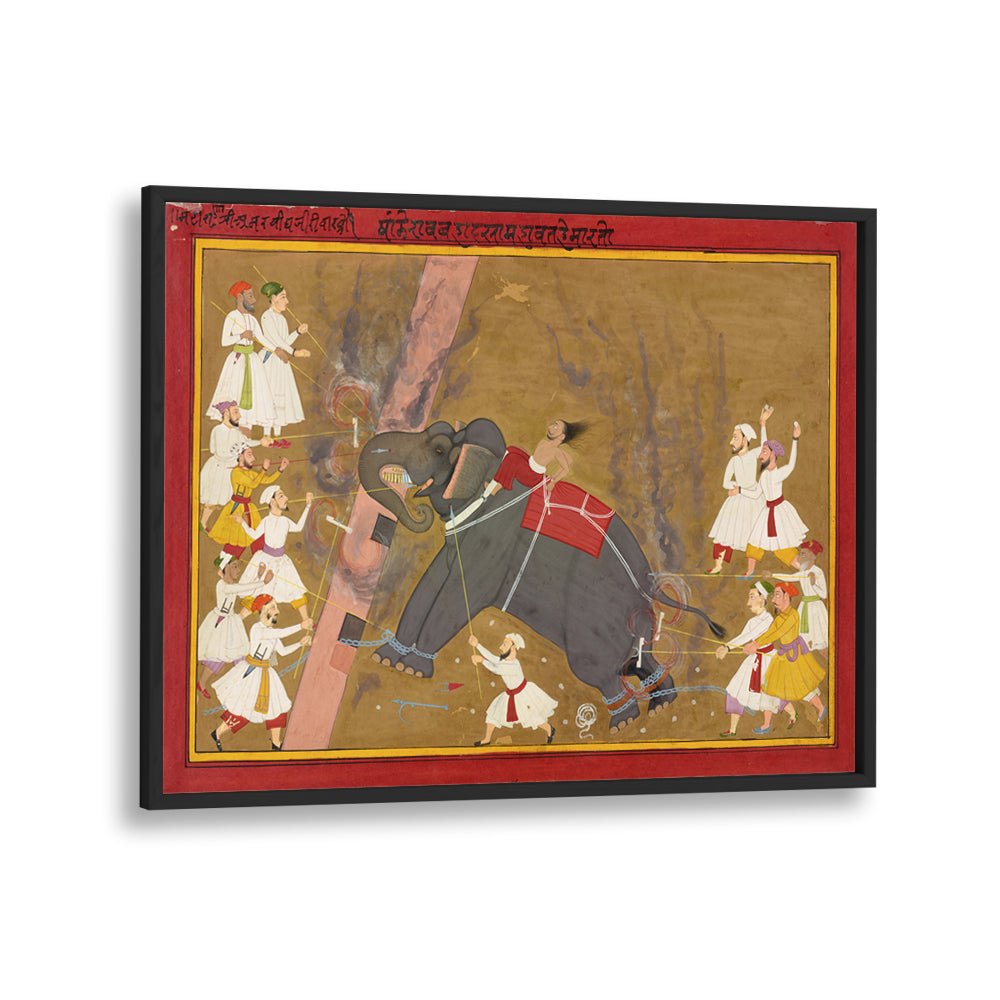 THE ELEPHANT KHANDERAO BAHADUR KILLING SHAM MAHAVAT , INDIAN ART PAINTINGS